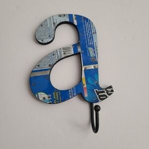 Upcycled Letter a wall hook hanging wall decor blue Decorative "A"